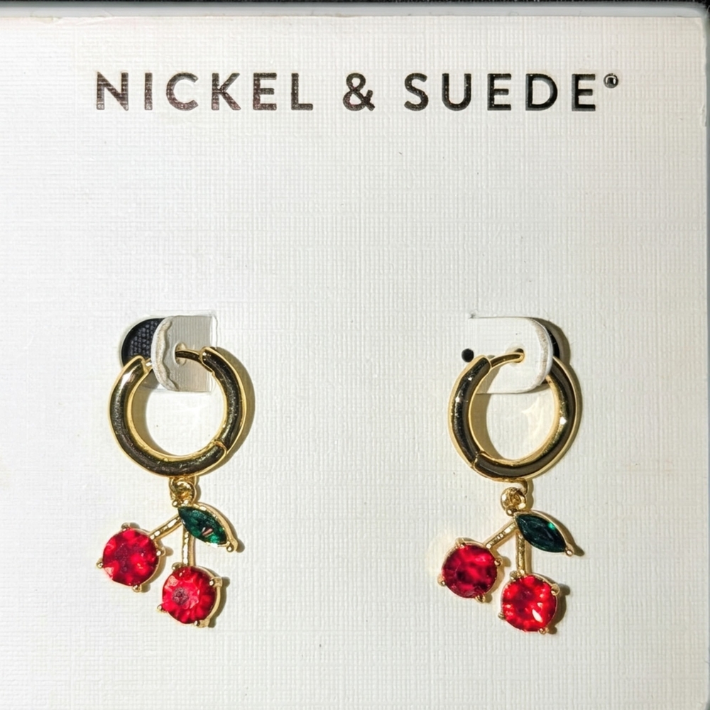 Nickel & Suede Gold Cherry Earrings